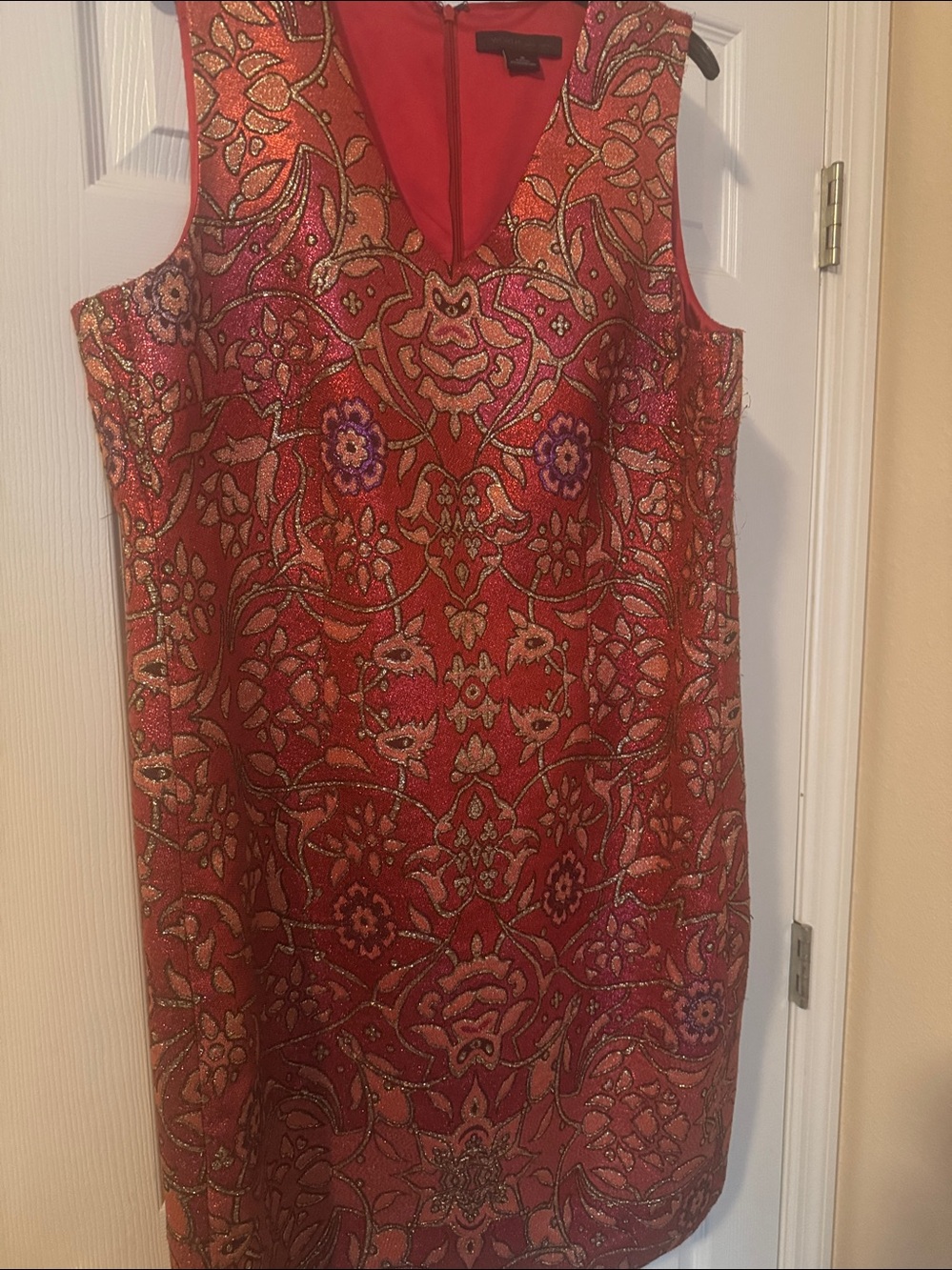 Worth Red and Gold Brocade Sleeveless Dress